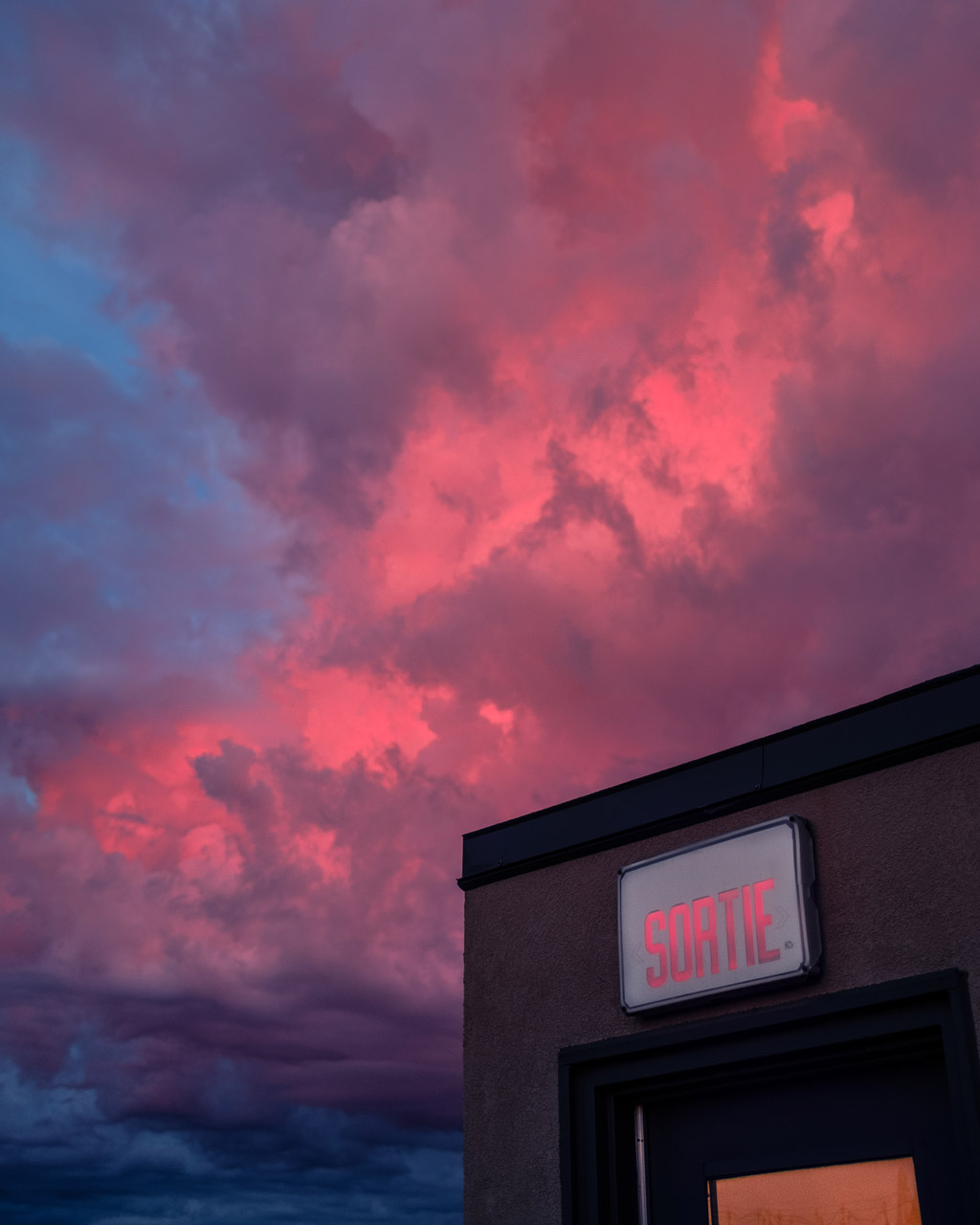 building exit at dusk