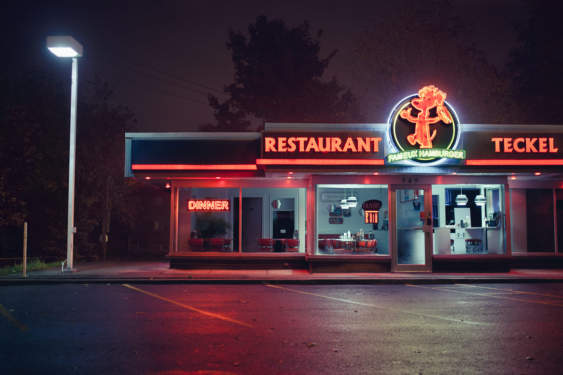 moody restaurant at night