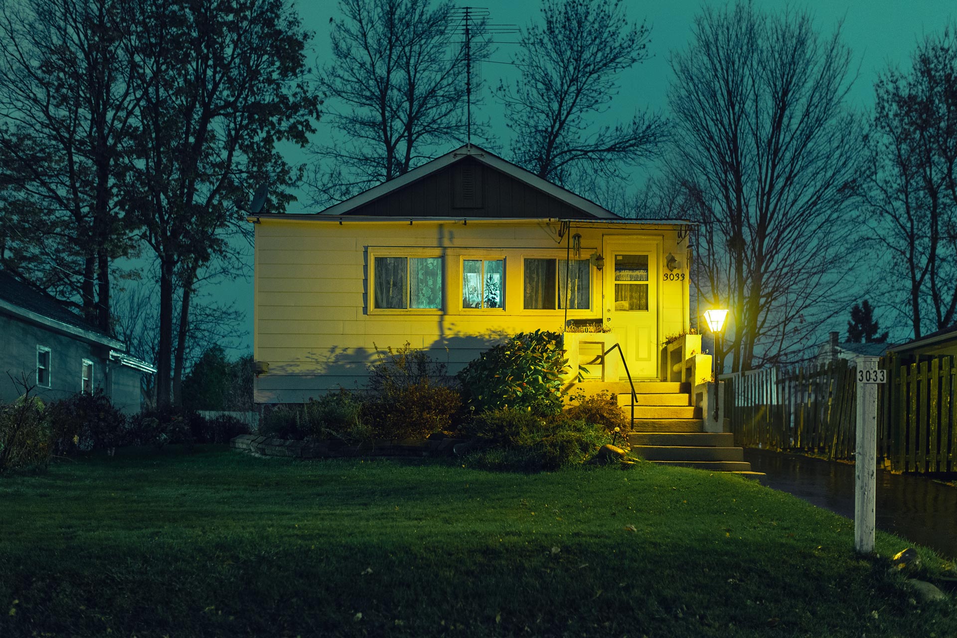 suburban house at night